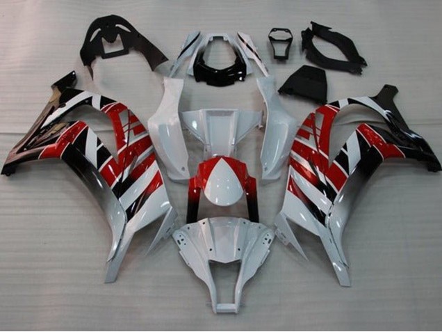 Kawasaki ZX10R Motorrad Verkleidung 2011-2015 - Weiss Rot Schwarz Streifen