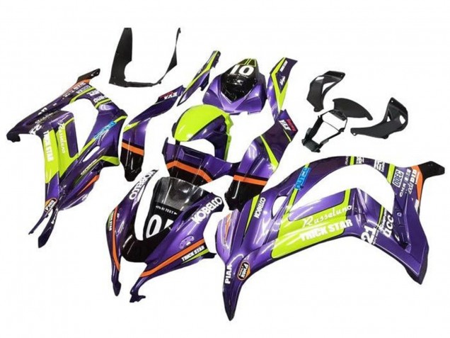 Kawasaki ZX10R Motorrad Verkleidung 2016-2020 - Lila Gelb Trick Star Kobelco