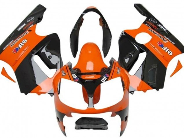 Kawasaki ZX12R Motorrad Verkleidung 2002-2006 - Orange Schwarz Elf Bridgestone