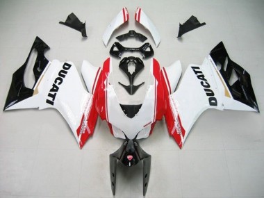 Ducati Panigale 1199 Motorrad Verkleidung 2011-2014 - Weiss Rot Glanzendes Schwarz Streifen