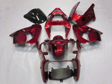 Kawasaki ZX6R Motorrad Verkleidung 2000-2002 - Bonbon Rot Schwarz Tribal
