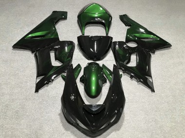Kawasaki ZX6R Motorrad Verkleidung 2005-2006 - Grun Glanzendes Schwarz