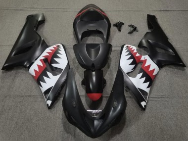 Kawasaki ZX6R Motorrad Verkleidung 2005-2006 - Matt Schwarz Weiss Rot Hai