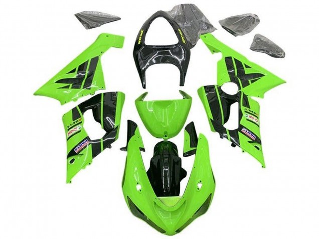 Kawasaki ZX6R Motorrad Verkleidung 2005-2006 - Hellgrun Schwarz Castrol