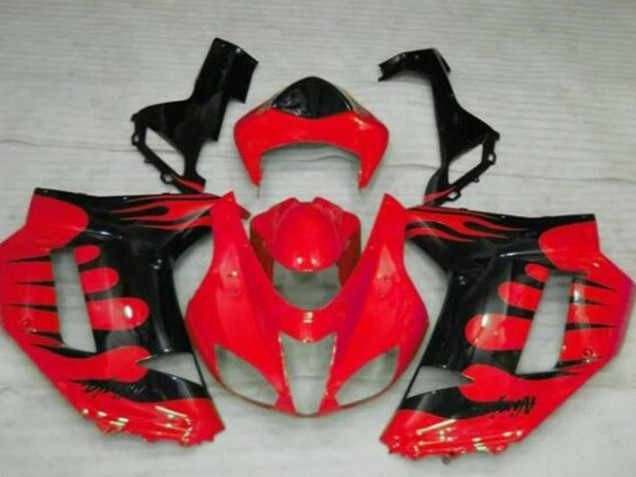 Kawasaki ZX6R Motorrad Verkleidung 2007-2008 - Rot Schwarz Flamme