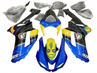 Kawasaki ZX6R Motorrad Verkleidung 2007-2008 - Blau Schwarz Gelb Hai
