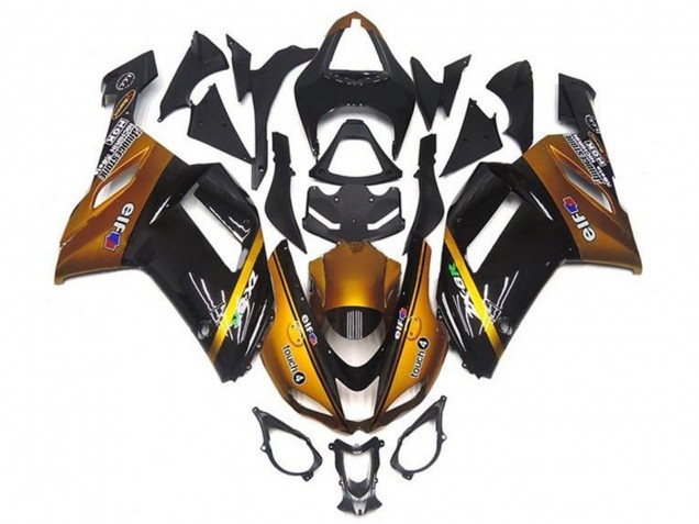 Kawasaki ZX6R Motorrad Verkleidung 2007-2008 - Gold Schwarz Elf