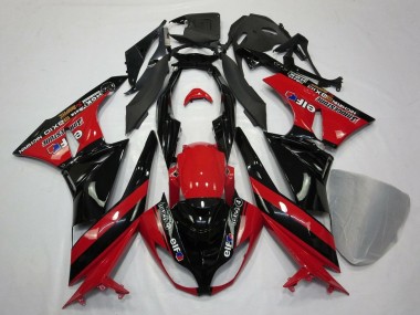 Kawasaki ZX6R Motorrad Verkleidung 2009-2012 - Rot Glanzendes Schwarz Elf Touch4 Bridgestone
