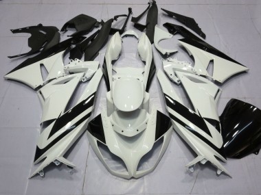 Kawasaki ZX6R Motorrad Verkleidung 2009-2012 - Weiss Glanzendes Schwarz Streifen