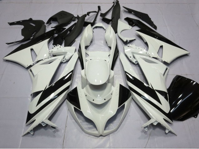 Kawasaki ZX6R Motorrad Verkleidung 2009-2012 - Weiss Glanzendes Schwarz Streifen