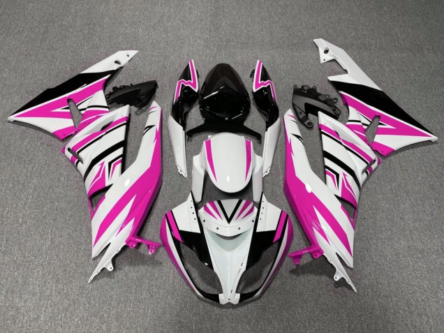 Kawasaki ZX6R Motorrad Verkleidung 2009-2012 - Weiss Rosa Schwarz