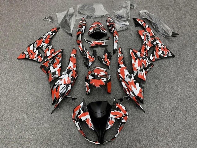 Kawasaki ZX6R Motorrad Verkleidung 2009-2012 - Rot Weiss Schwarz Camouflage