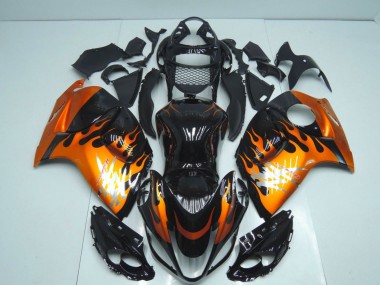 Suzuki GSXR 1300 Hayabusa Motorrad Verkleidung 2008-2020 - Glanzendes Schwarz Orange Flamme
