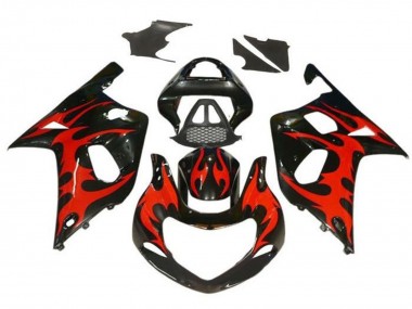 Suzuki GSXR1000 Motorrad Verkleidung 2000-2002 - Glanzendes Schwarz Rot Tribal