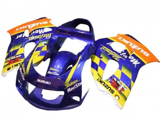Suzuki GSXR 600 / GSXR 750 Motorrad Verkleidung 1996-2000 - Blau Orange Gelb Telefonica MoviStar