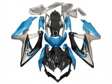 Suzuki GSXR 600 / GSXR 750 Motorrad Verkleidung 2008-2010 - Hellblau Silber Glanzendes Schwarz