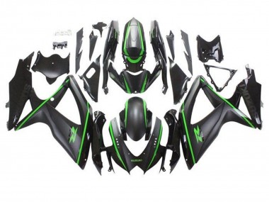 Suzuki GSXR 600 / GSXR 750 Motorrad Verkleidung 2008-2010 - Matt Schwarz Grun Streifen