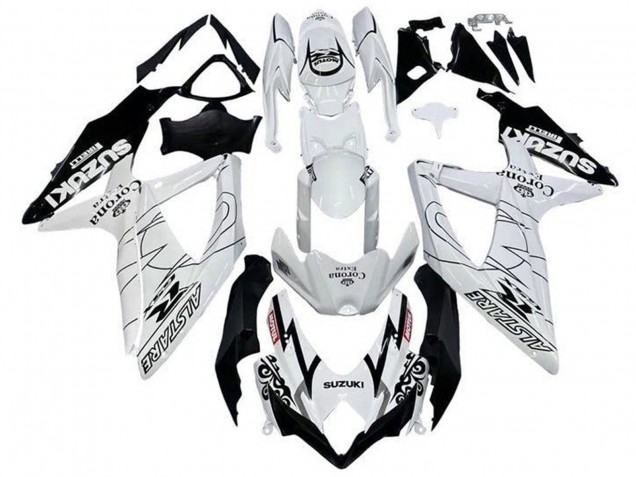 Suzuki GSXR 600 / GSXR 750 Motorrad Verkleidung 2008-2010 - Weiss Schwarz Alstare Corona Extra Motul