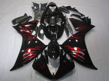 Yamaha YZF 1000 R1 Motorrad Verkleidung 2012-2014 - Glanzendes Schwarz Rot Flamme