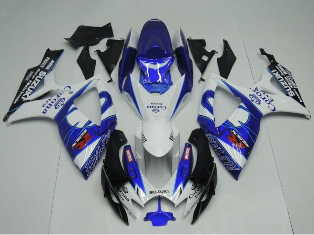 Suzuki GSXR 600 / GSXR 750 Motorrad Verkleidung 2006-2007 - Weiss Blau Schwarz Corona Extra Motul