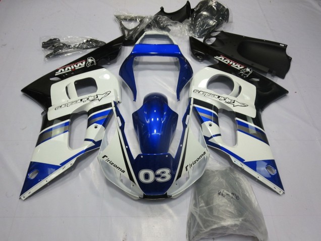 Yamaha YZF R6 Motorrad Verkleidung 1998-2002 - Weiss Blau Glanzendes Schwarz Rizoma 03