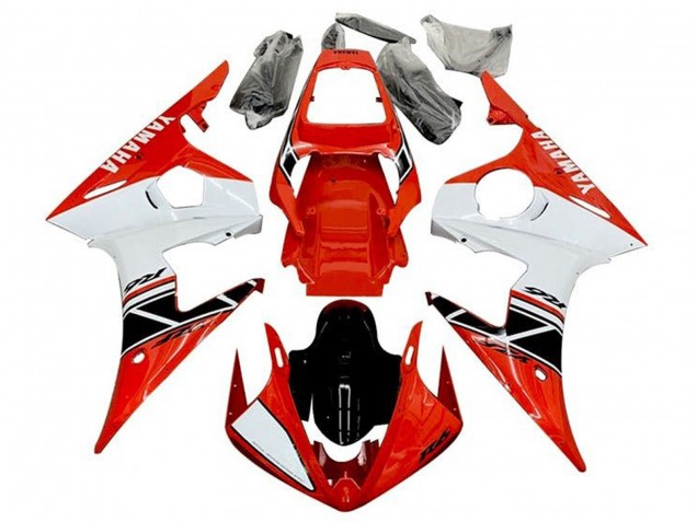 Yamaha YZF R6 Motorrad Verkleidung 2003-2004 - Rot Weiss Glanzendes Schwarz Streifen