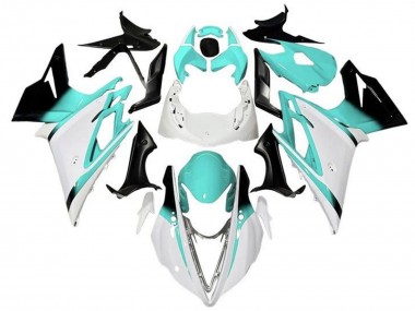 Triumph Daytona 675 Triple Motorrad Verkleidung 2013-2016 - Weiss Turkis Blau Glanzendes Schwarz