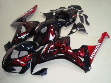 Honda CBR1000RR Motorrad Verkleidung Kit 2006-2007 - Glanzendes Schwarz Rot Flamme