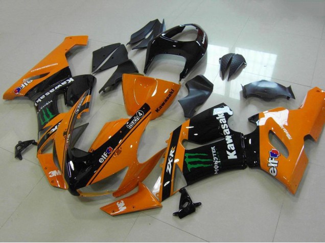 Kawasaki ZX6R Motorrad Verkleidung 2005-2006 - Orange Schwarz Grun Monster