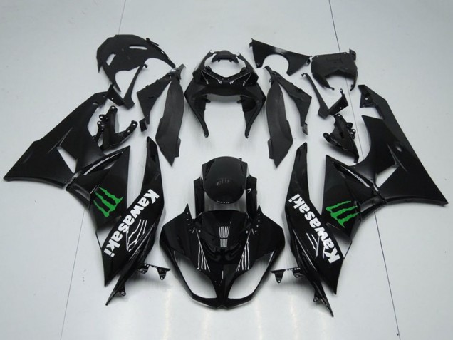 Kawasaki ZX6R Motorrad Verkleidung 2009-2012 - Glanzendes Schwarz Grun Monster