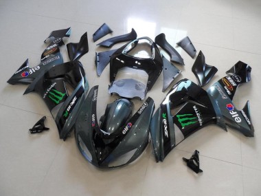 Kawasaki ZX10R Motorrad Verkleidung 2006-2007 - Glanzendes Schwarz Matt Schwarz Grun Elf Touch4 Monster Energy