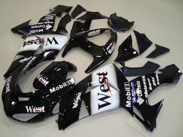 Kawasaki ZX10R Motorrad Verkleidung 2006-2007 - Glanzendes Schwarz Weiss West