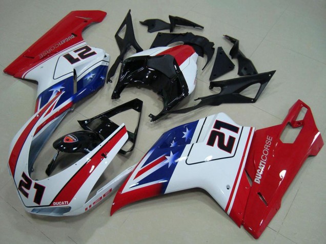 Ducati 1198 Motorrad Verkleidung 2007-2014 - Weiss Rot Blau Glanzendes Schwarz 21