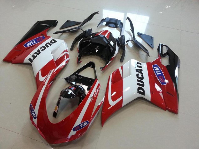 Ducati 848 1098 1198 Motorrad Verkleidung 2007-2014 - Weiss Rot Glanzendes Schwarz Tim