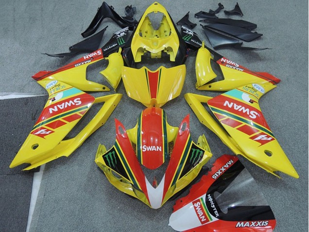 Yamaha YZF R1 Motorrad Verkleidung 2007-2008 - Gelb Rot Schwarz Weiss Schwan