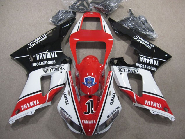 Yamaha YZF R1 Motorrad Verkleidung 2009-2011 - Weiss Rot Schwarz Bridgestone Yamalube Semakin Didepan