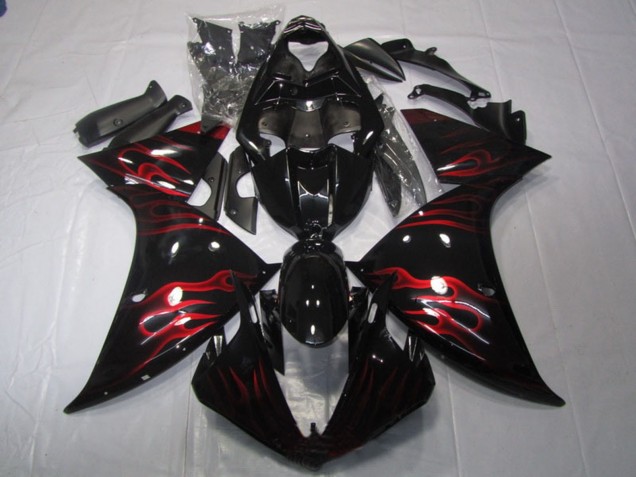 Yamaha YZF R1 Motorrad Verkleidung 2009-2011 - Glanzendes Schwarz Rot Flamme