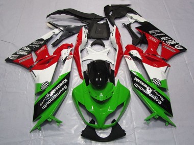 Kawasaki ZX6R Motorrad Verkleidung 2009-2012 - Weiss Rot Grun Glanzendes Schwarz