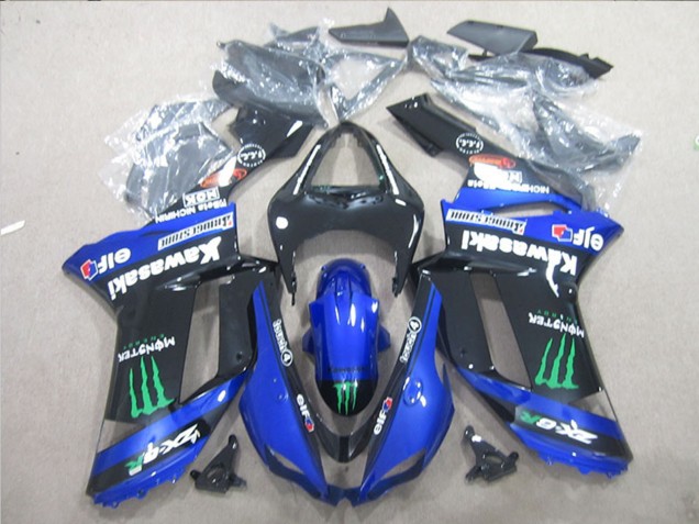 Kawasaki ZX6R Motorrad Verkleidung 2007-2008 - Schwarz Blau Grun Monster
