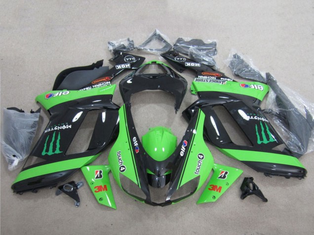 Kawasaki ZX6R Motorrad Verkleidung 2007-2008 - Grun Schwarz 3M Monster