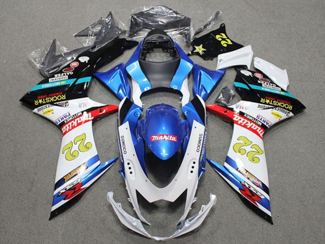 Suzuki GSXR 600 Motorrad Verkleidung 2011-2024 - Blau Weiss Rot Schwarz RockStar 22