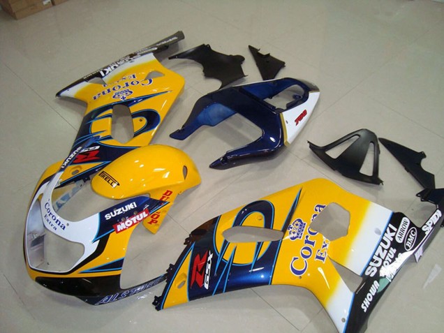 Suzuki GSXR 750 Motorrad Verkleidung 2001-2003 - Gelb Weiss Blau Alstare Corona Extra Motul