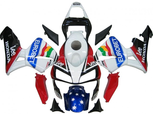 Honda CBR600RR Motorrad Verkleidung 2003-2004 - Weiss Rot Blau Glanzendes Schwarz EuroBet