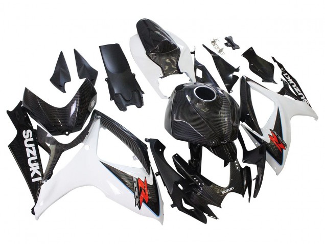 Suzuki GSXR 600/750 Motorrad Verkleidung 2006-2007 - Schwarz Weiss Carbonfaser Stil